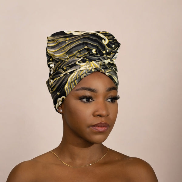 Easy headwrap - Satin lined hair bonnet - Black / cream color