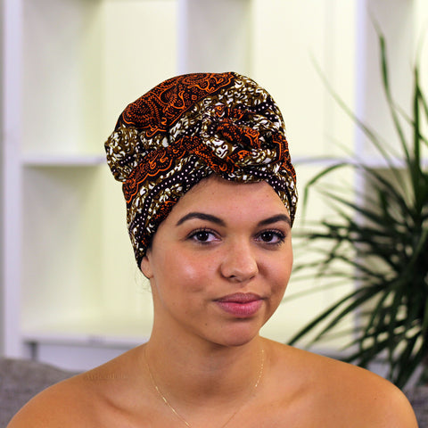 Easy headwrap - Satin lined hair bonnet - Brown classic