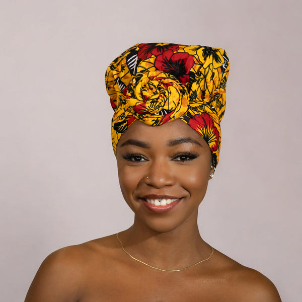 Easy headwrap - Satin lined hair bonnet - Yellow Flowers