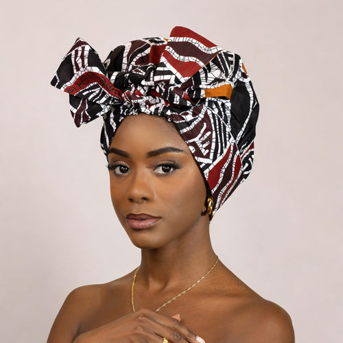 Easy headwrap - Satin lined hair bonnet - Bordeaux / black