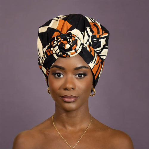 Easy headwrap - Satin lined hair bonnet - Orange / black