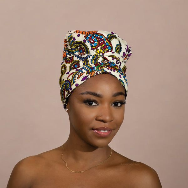 Easy headwrap - Satin lined hair bonnet - White Paisley