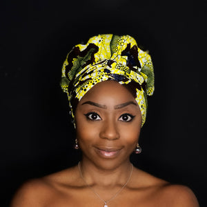 Easy headwrap - Satin lined hair bonnet -  Yellow flower