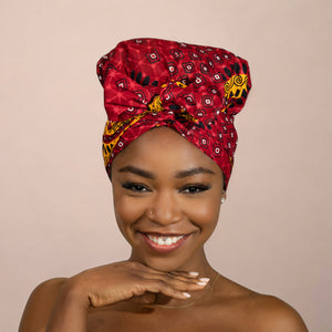 Easy headwrap - Satin lined hair bonnet - Red Dotted Patterns