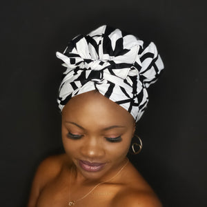Easy headwrap - Satin lined hair bonnet - Samakaka Black / white