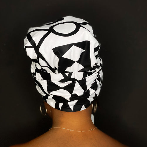 Easy headwrap - Satin lined hair bonnet - Samakaka Black / white