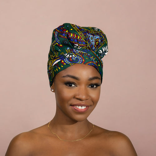 Easy headwrap - Satin lined hair bonnet - Green Paisley