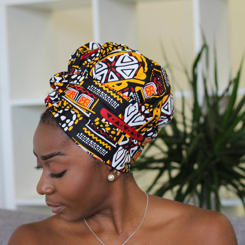 Easy headwrap - Satin lined hair bonnet - Orange / Yellow Itohan