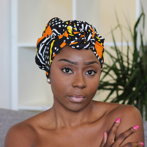 Easy headwrap - Satin lined hair bonnet - Yellow / orange Uyiosa