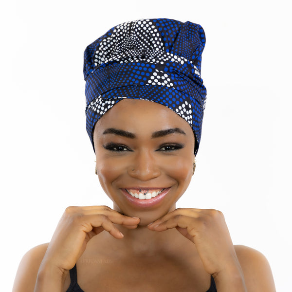 Easy headwrap - Satin lined hair bonnet - Blue Diamonds