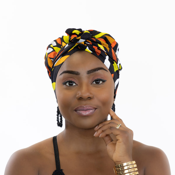 Easy headwrap - Satin lined hair bonnet - Black sunburst