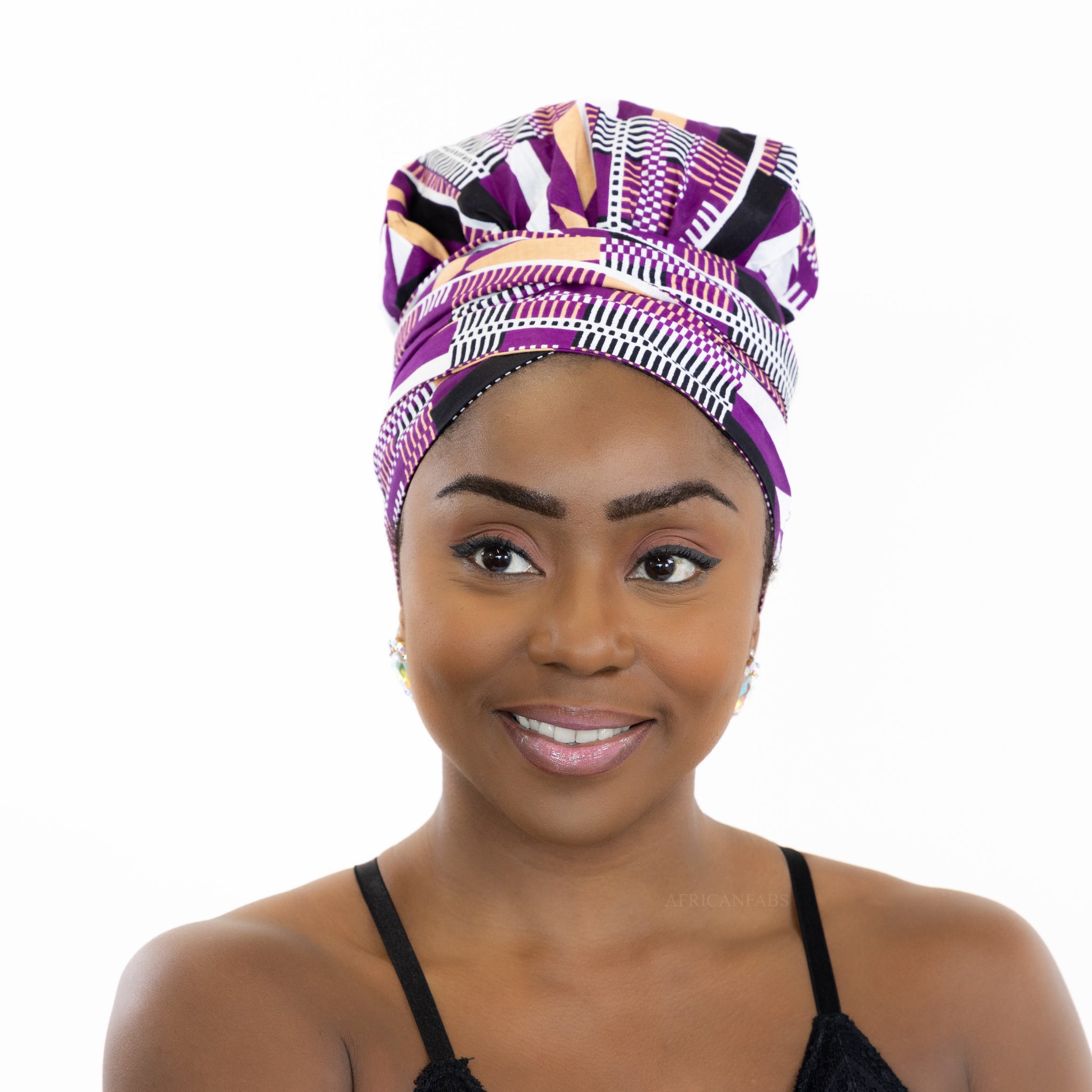 Easy headwrap - Satin lined hair bonnet - Purple Kente