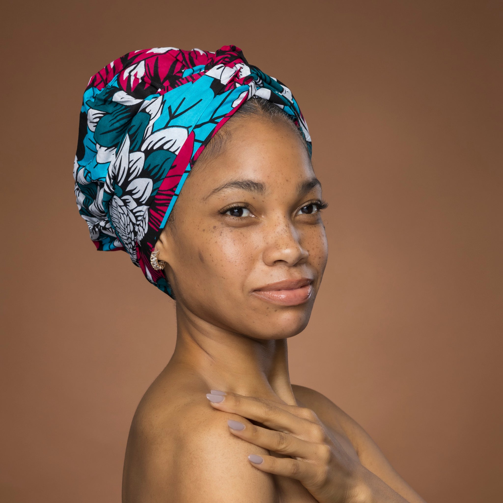 Easy headwrap - Satin lined hair bonnet - Pink & Teal Flowers