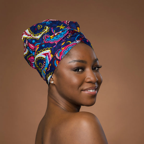 Easy headwrap - Satin lined hair bonnet - Blue Pink Paisley