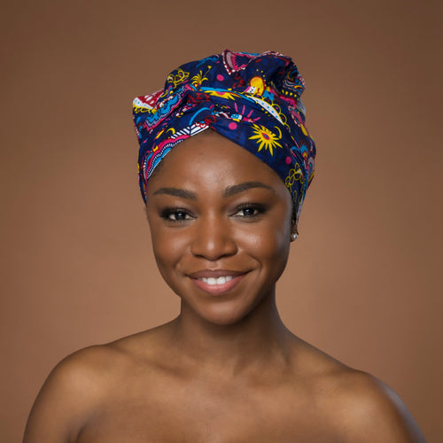 Easy headwrap - Satin lined hair bonnet - Blue Pink Paisley