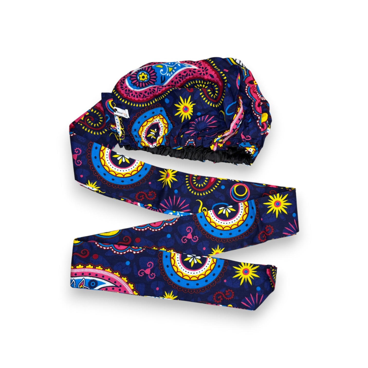 Easy headwrap - Satin lined hair bonnet - Blue Pink Paisley