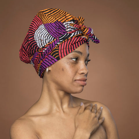Easy headwrap - Satin lined hair bonnet - Orange & Purple Concentric
