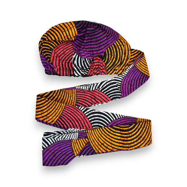 Easy headwrap - Satin lined hair bonnet - Orange & Purple Concentric