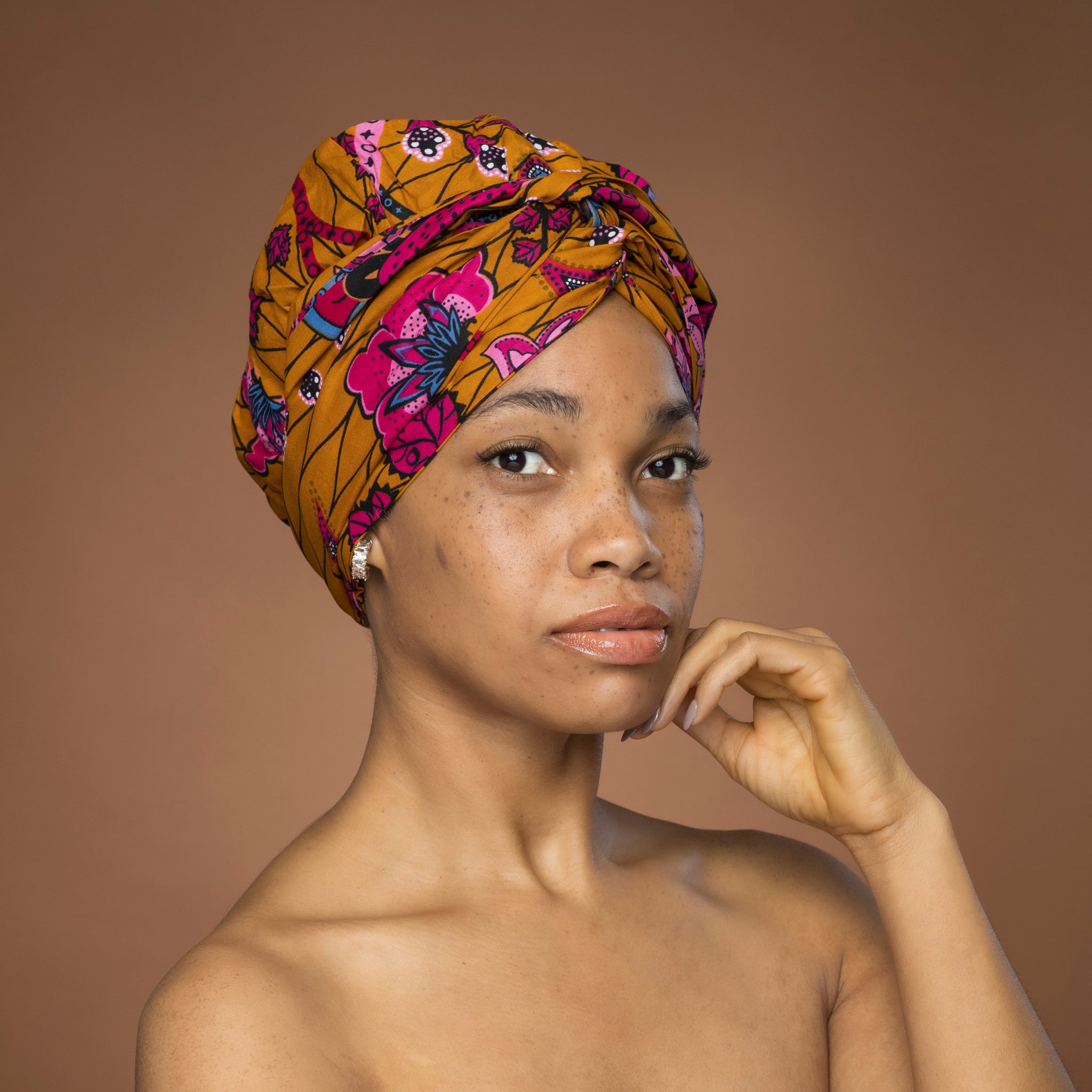 Easy headwrap - Satin lined hair bonnet - Mustard & Pink