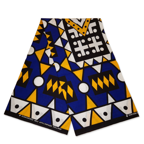 African Wax print fabric - Blue and Yellow Samakaka - 100% cotton