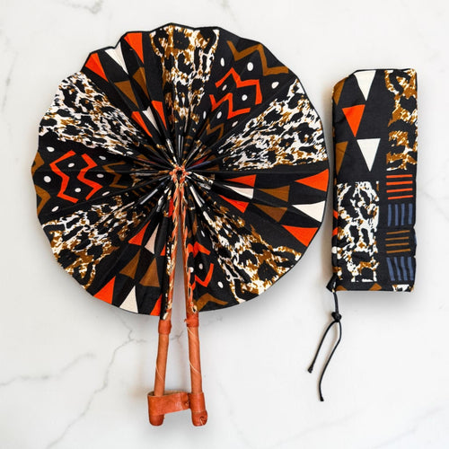 African Hand fan - Ankara print Hand fan - Brown Black Yawson