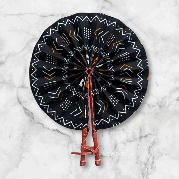 African Hand fan - Ankara print Hand fan - Kwaku - Black