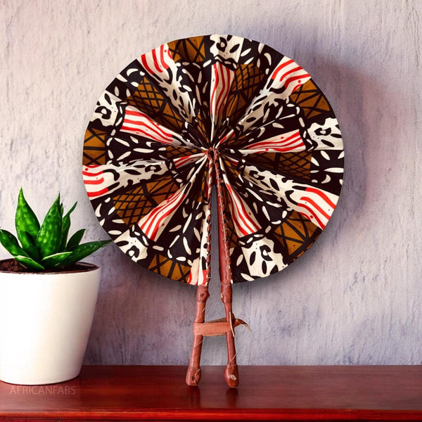 African Hand fan - Ankara print Hand fan - Sisi - Brown Bogolan