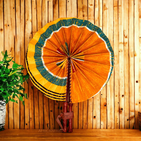 African Hand fan - Ankara print Hand fan - Kwasi - Orange kente