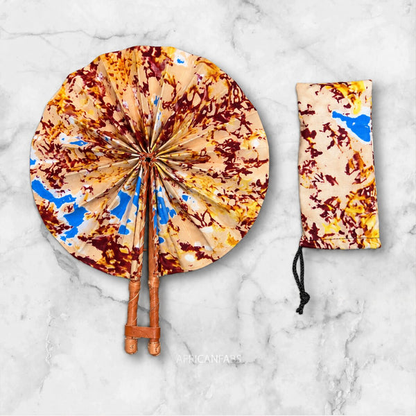 African Hand fan - Ankara print Hand fan - Beige Burgundy Ama