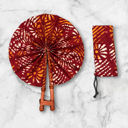 African Hand fan - Ankara print Hand fan - Burgundy Cream Kofi