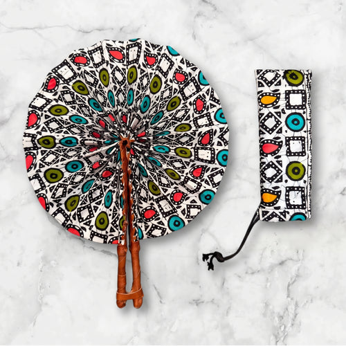 African Hand fan - Ankara print Hand fan - White Black Abimbola