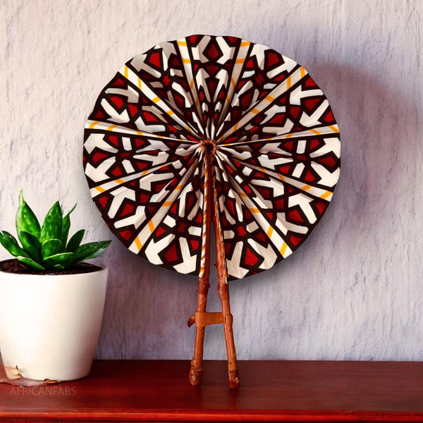 African Hand fan - Ankara print Hand fan - Ebo - White / red