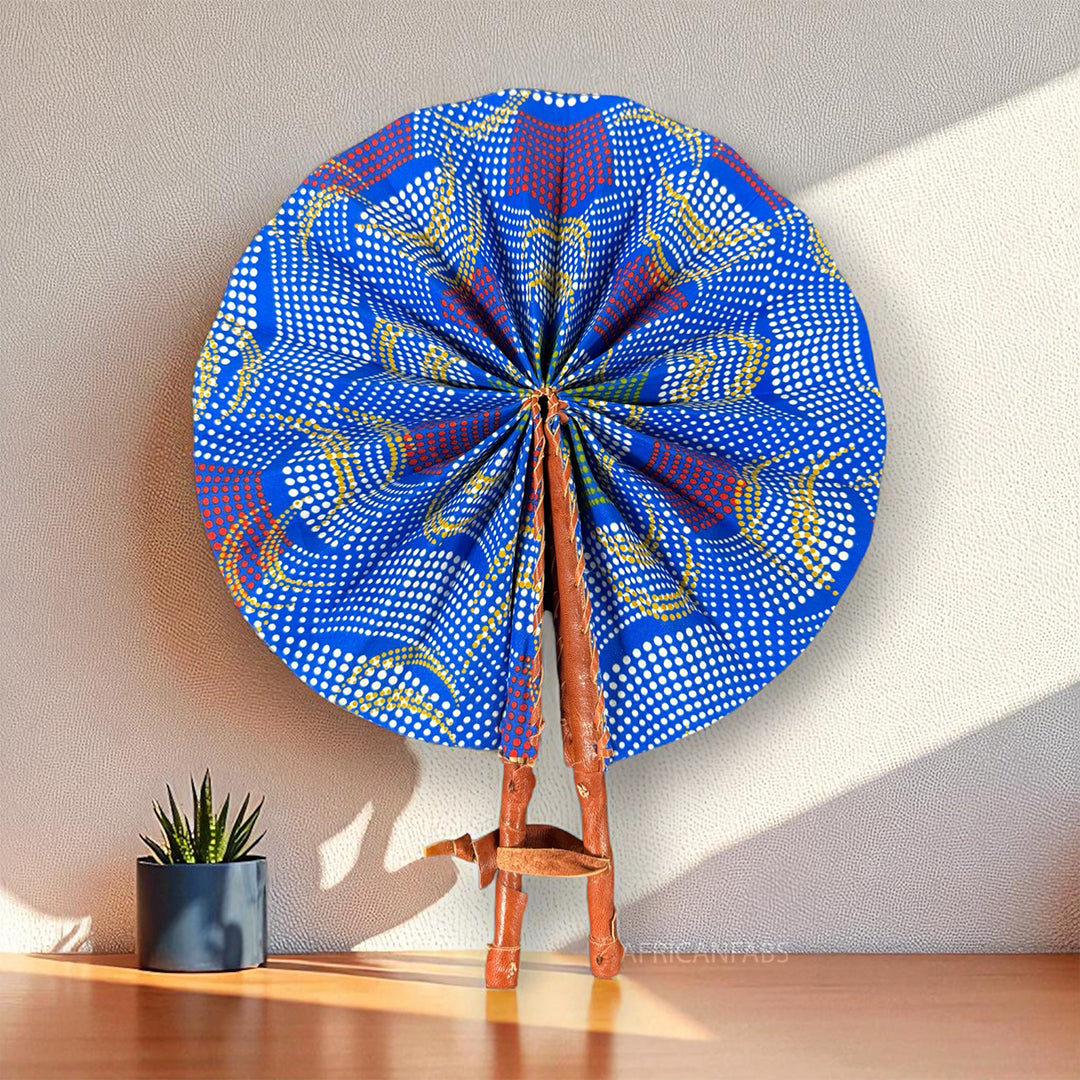 African Hand fan - Ankara print Hand fan - Ekow - Blue