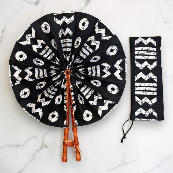 African Hand fan - Ankara print Hand fan - Black White Ofori