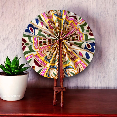 African Hand fan - Ankara print Hand fan - Kabelah - White