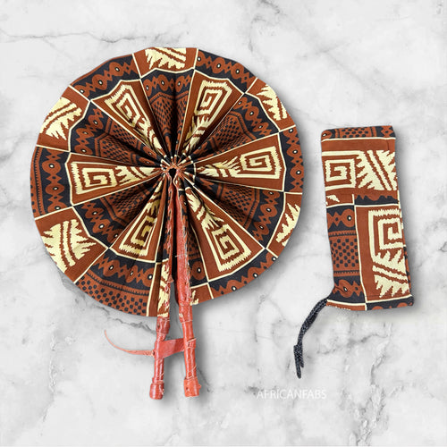 African Hand fan - Ankara print Hand fan - Yoofi - Brown
