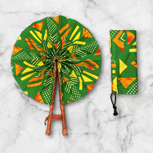 African Hand fan - Ankara print Hand fan - Green Yellow Ayomide