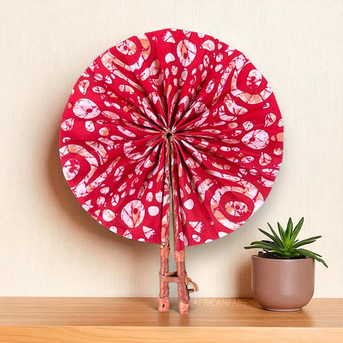 African Hand fan - Ankara print Hand fan - Serwaah - Red