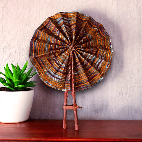 African Hand fan - Ankara print Hand fan - Kwamena - Brown