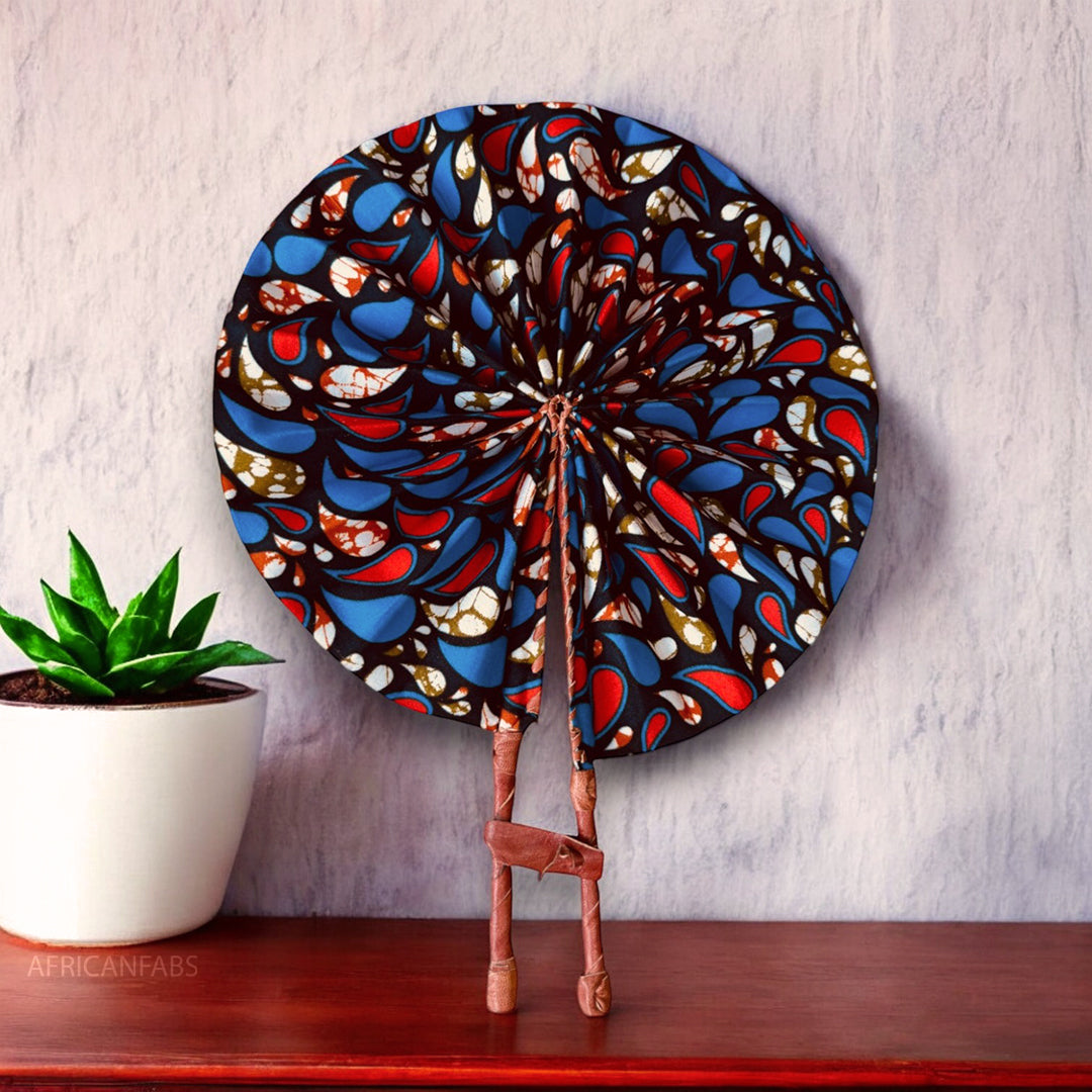 African Hand fan - Ankara print Hand fan - Kwamina - Blue