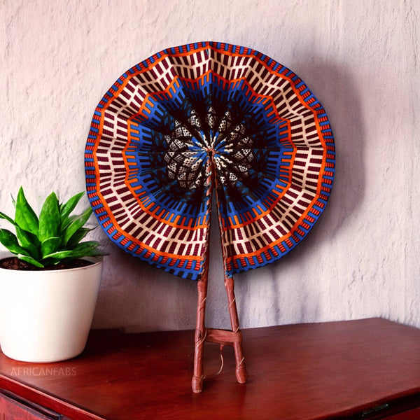 African Hand fan - Ankara print Hand fan - Accra - Blue