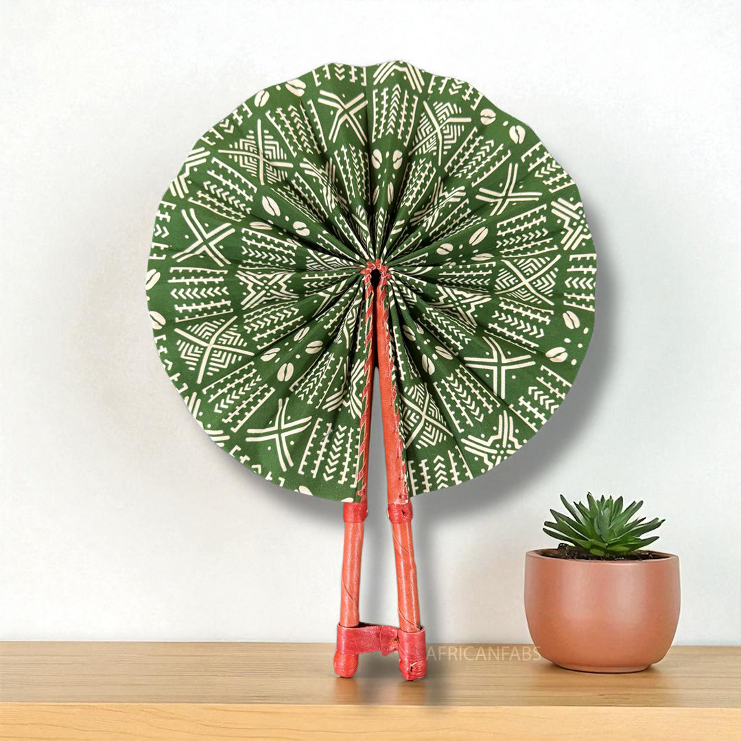 African Hand fan - Ankara print Hand fan - Friday - Green