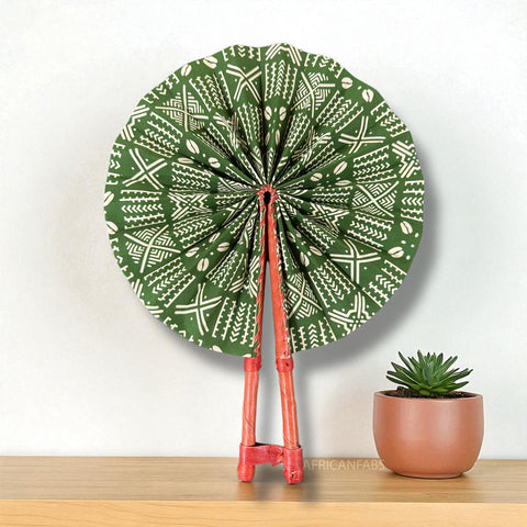 African Hand fan - Ankara print Hand fan - Friday - Green
