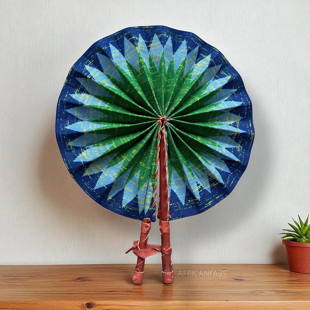 African Hand fan - Ankara print Hand fan - Sunday - Blue