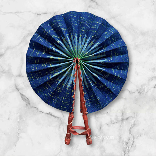 African Hand fan - Ankara print Hand fan - Sunday - Blue