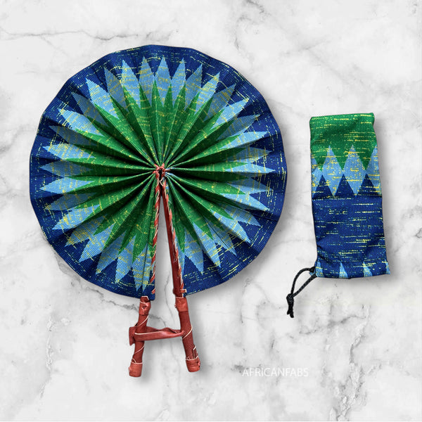 African Hand fan - Ankara print Hand fan - Sunday - Blue
