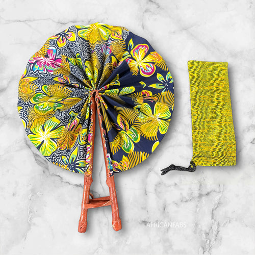 African Hand fan - Ankara print Hand fan - Didi - Yellow