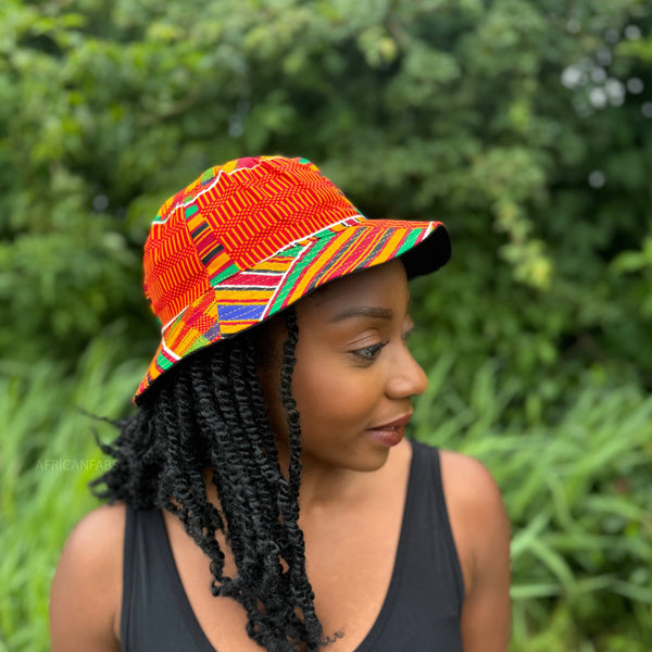 Bucket hat / Fisherman hat with African print - Kente red - Kids & Adults sizes (Unisex)