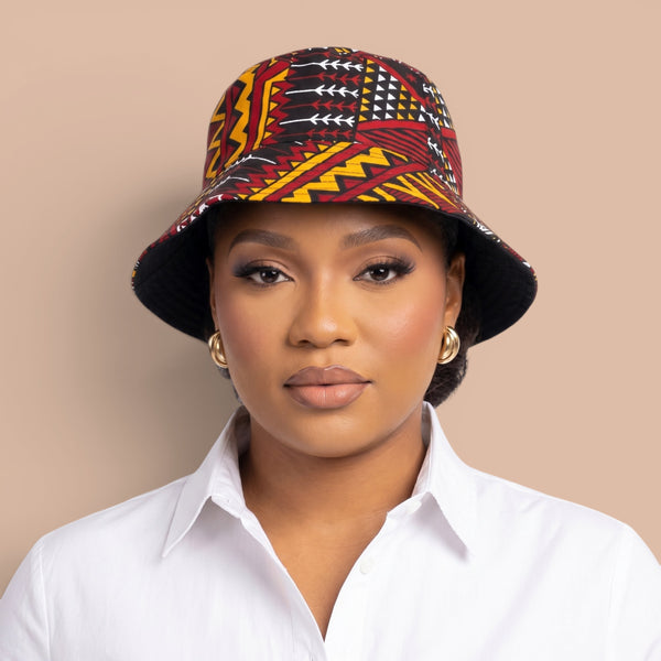 Bucket hat / Fisherman hat with African print - Red Maroon Earth Heritage - Kids & Adults sizes (Unisex)
