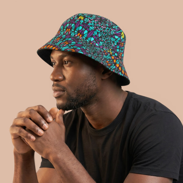Bucket hat / Fisherman hat with African print - Turquoise Purple Ocean Eye - Kids & Adults sizes (Unisex)